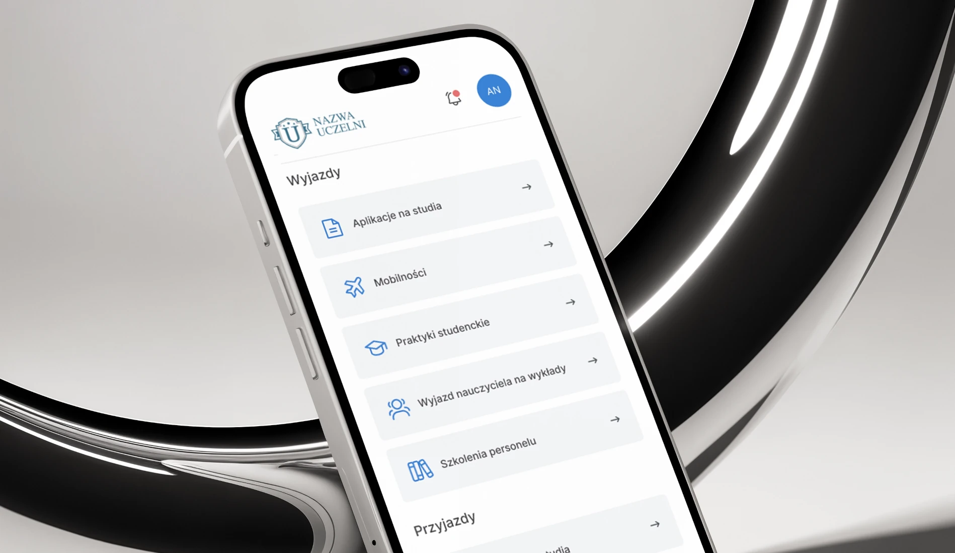Screenshot from Erasmus application – dashboard on smartphone.
