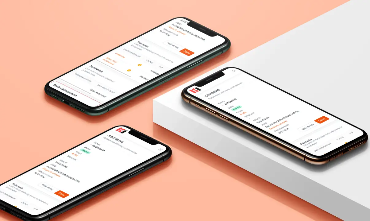Three smartphones with different K1 app screens